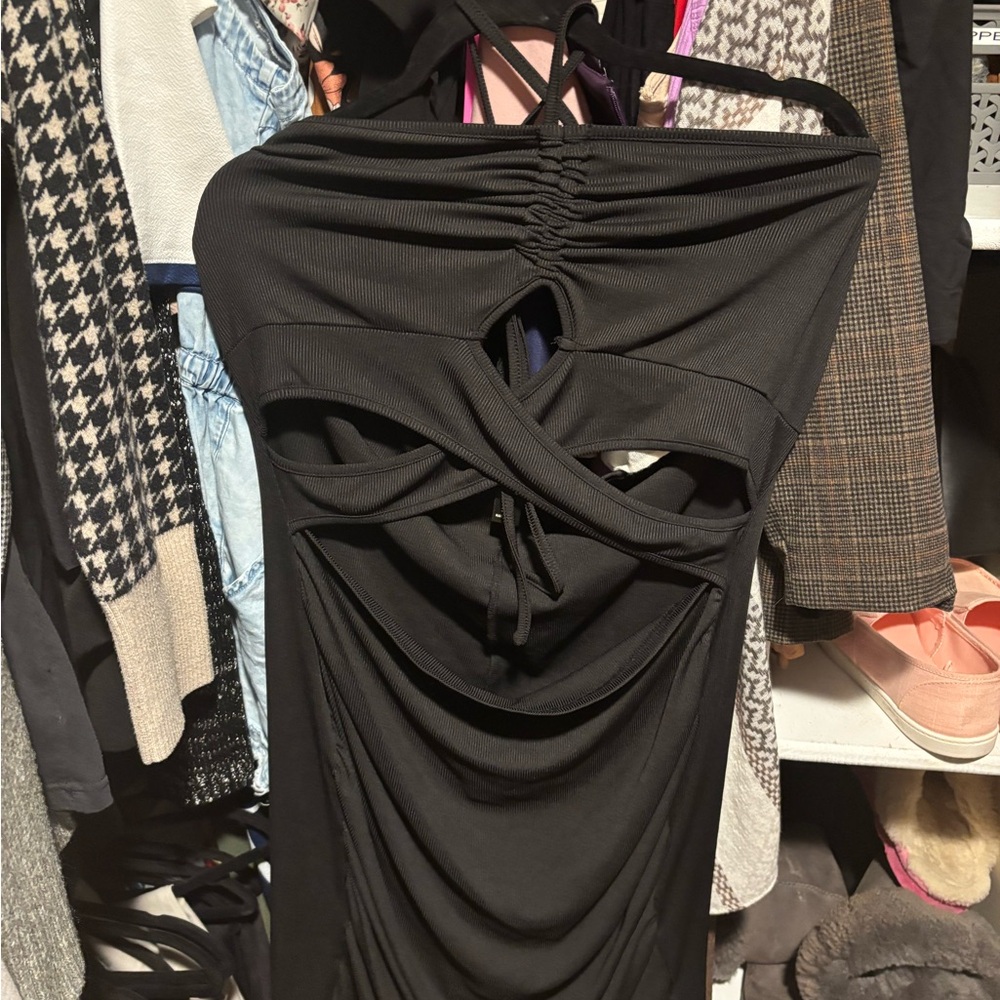 SHEIN Black Ruched Cutout Dress